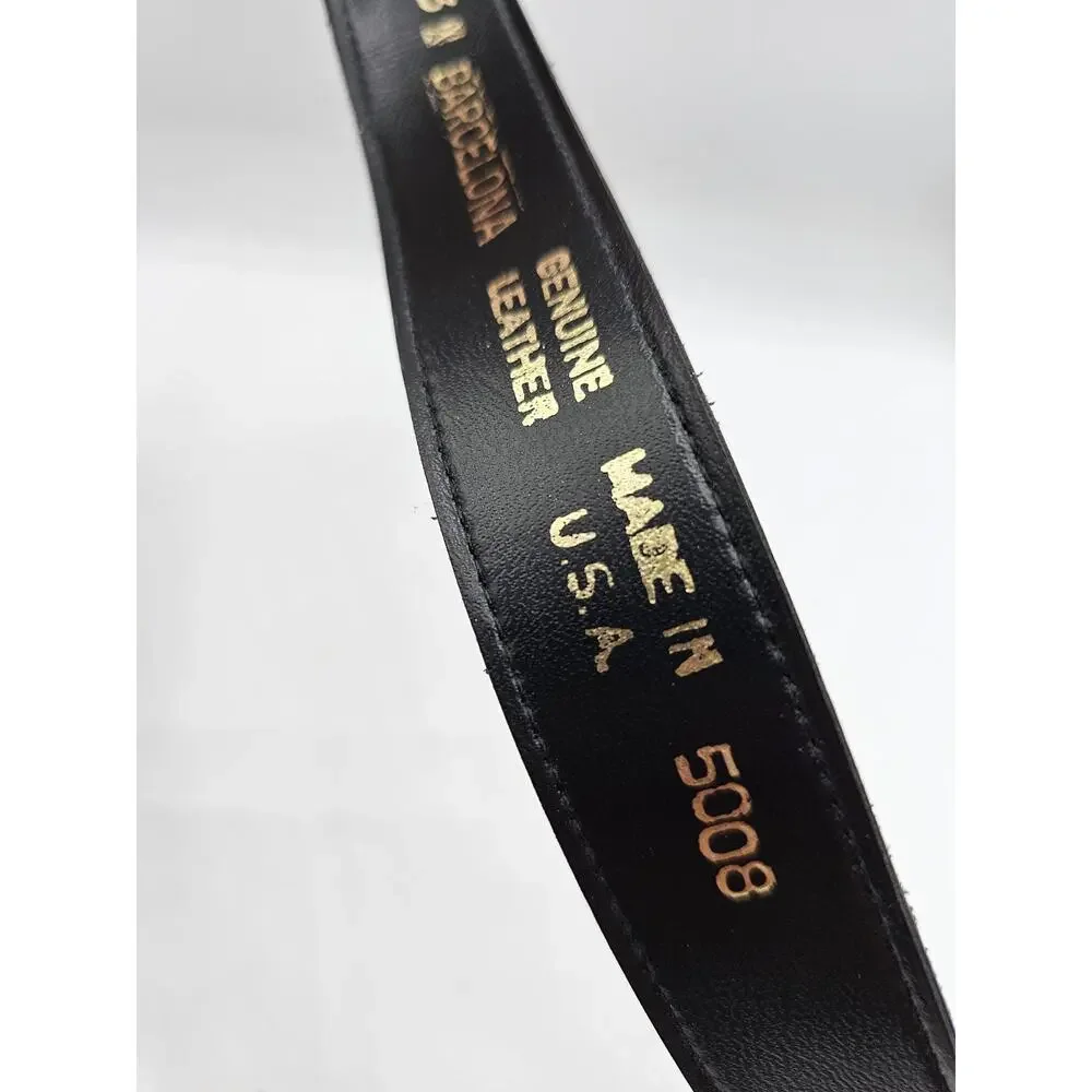 Vintage Mid Century Womens Sz M Black Leather Belt Barcelona Gold Buckle